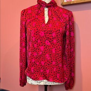 Nine West Red and Pink Patterned Blouse
